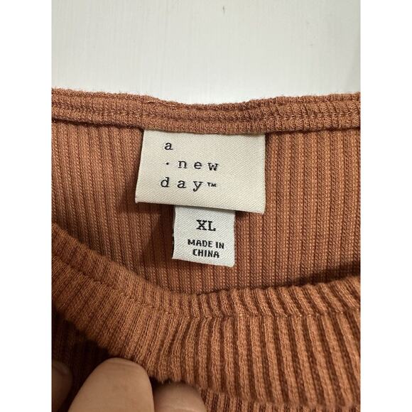 A New Day Ruffle Sleeve Ribbed Tank, Brown, Elastic Hem, Stretch, XL - Picture 6 of 10